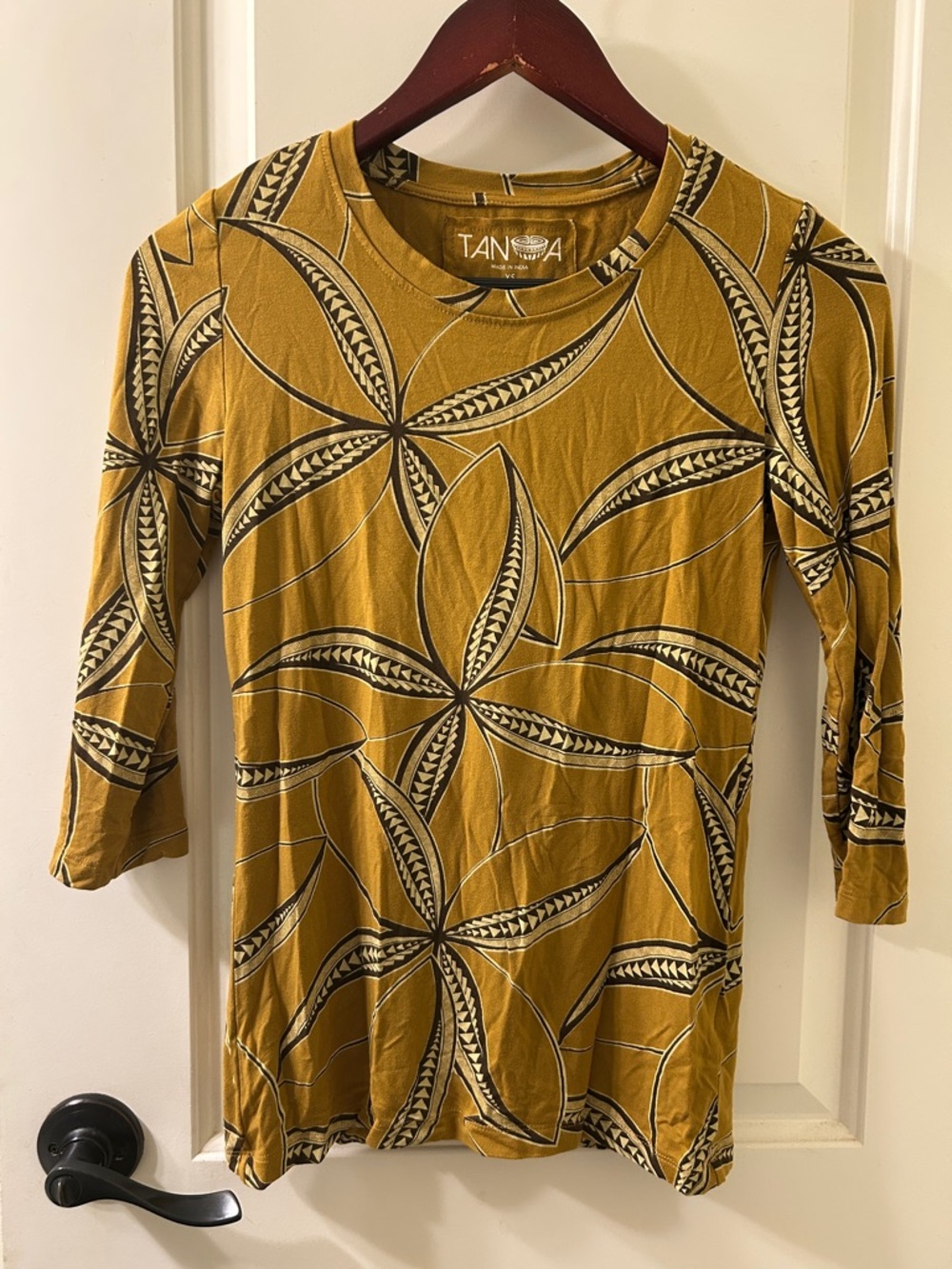 TANOA Mustard Floral-Print Women's Top, Sz XS